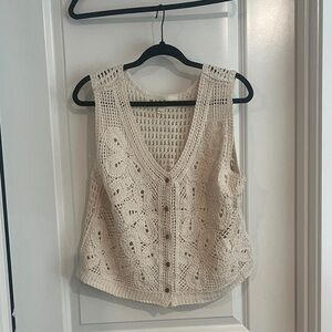 Elegant Cream Crochet Button-Down Blouse